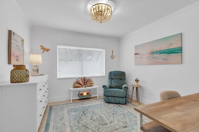 interior space featuring a notable chandelier and ornamental molding