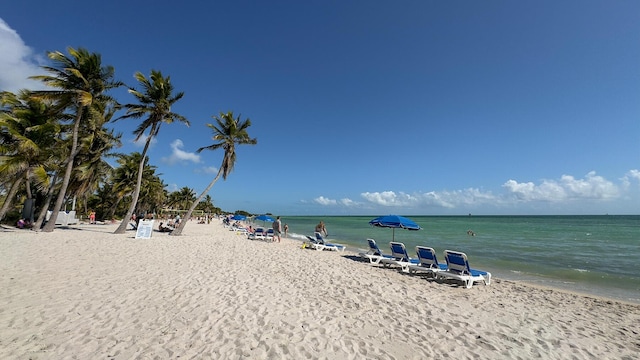 property view of water featuring a beach view