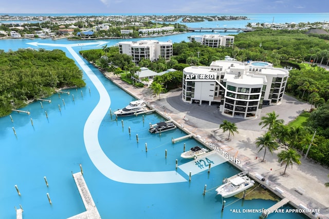 drone / aerial view featuring a water view