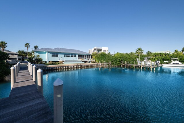 view of dock with a water view