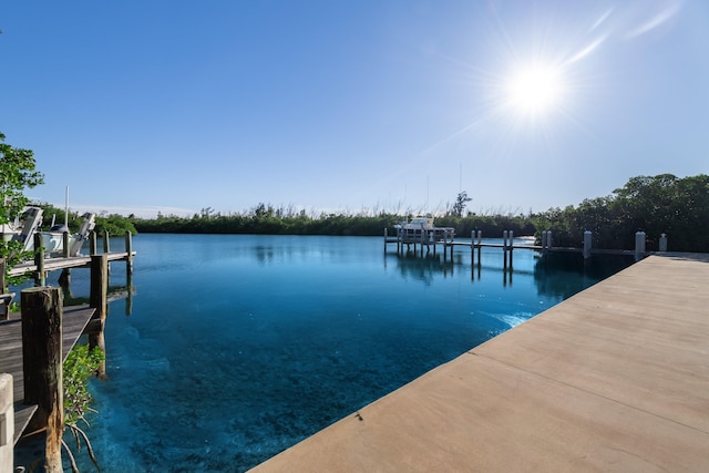 view of dock with a water view