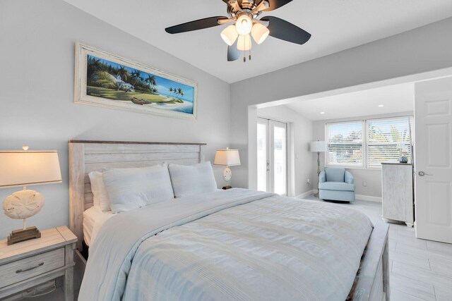 bedroom with baseboards and ceiling fan