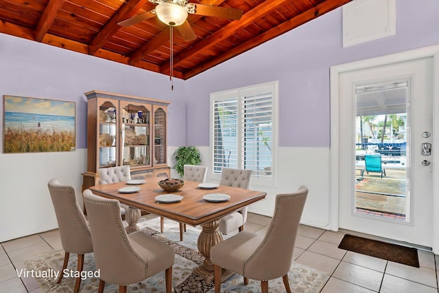 263 Azalea St, Tavernier, FL 33070 - dining room with wooden ceiling, light tile patterned floors, and ceiling fan
