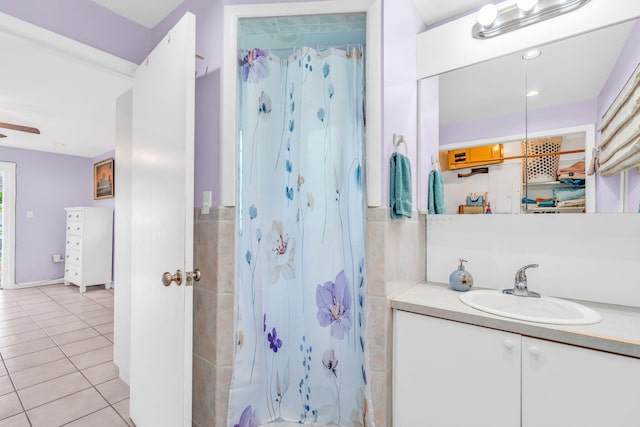 263 Azalea St, Tavernier, FL 33070 - full bathroom with vanity, a shower with curtain, and tile patterned flooring