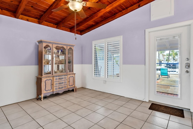 263 Azalea St, Tavernier, FL 33070 - empty room featuring wood ceiling, ceiling fan, and light tile patterned floors