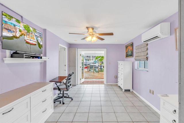 263 Azalea St, Tavernier, FL 33070 - office area featuring an AC wall unit, ceiling fan, and light tile patterned flooring