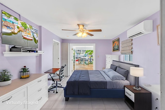 263 Azalea St, Tavernier, FL 33070 - bedroom featuring a wall unit AC, light tile patterned flooring, and a ceiling fan