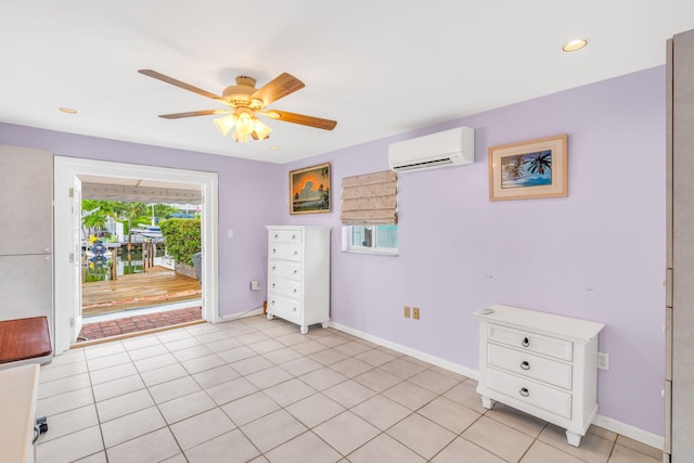 263 Azalea St, Tavernier, FL 33070 - empty room with a wall mounted air conditioner, a ceiling fan, recessed lighting, and light tile patterned floors