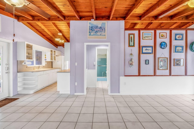263 Azalea St, Tavernier, FL 33070 - unfurnished living room with wood ceiling and light tile patterned floors