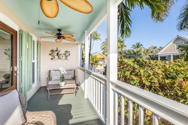 balcony with ceiling fan