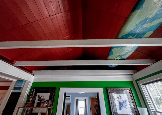 room details with beam ceiling and wooden ceiling