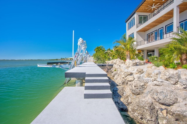 dock area featuring a water view