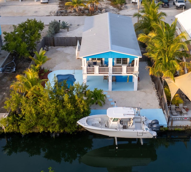 aerial view with a water view