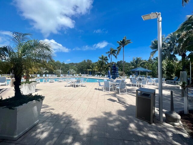 view of swimming pool featuring a patio area