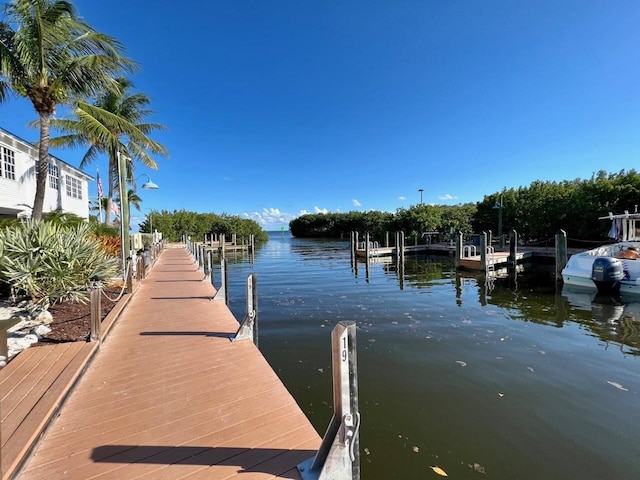 view of dock with a water view