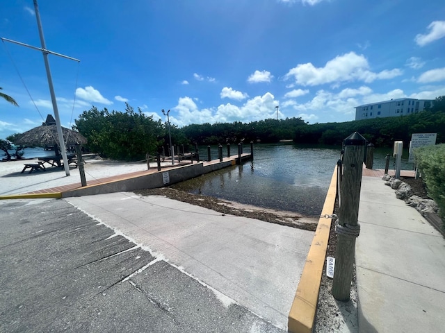 view of dock featuring a water view