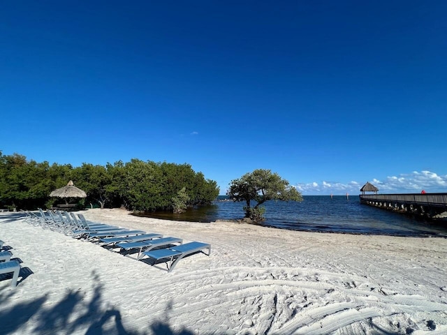 exterior space with a water view