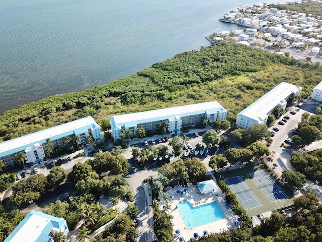 aerial view with a water view