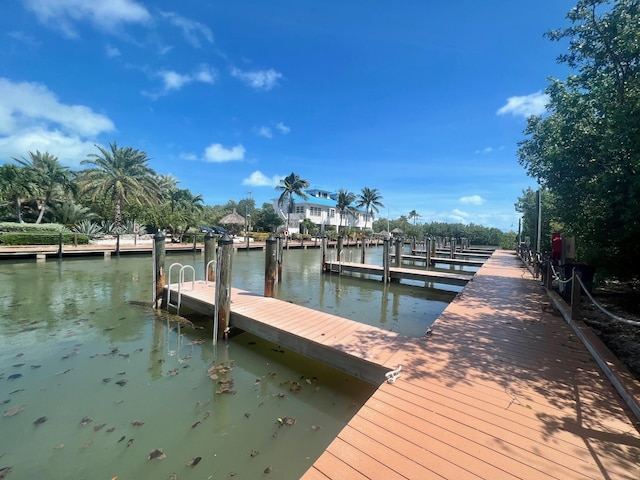 view of dock with a water view