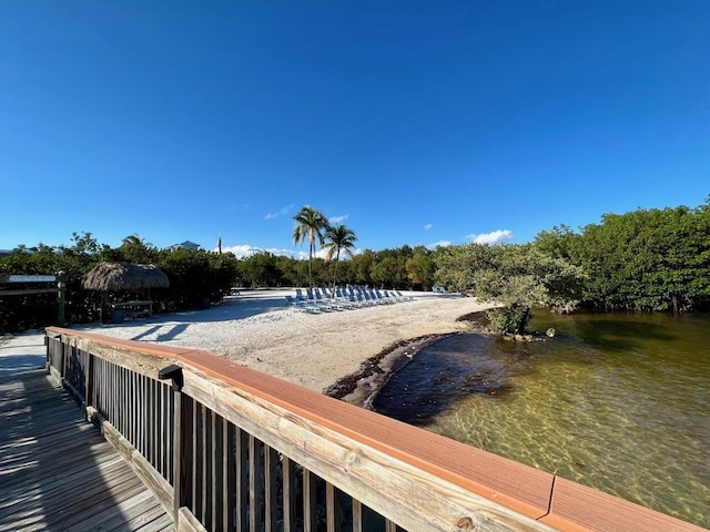 exterior space with a water view