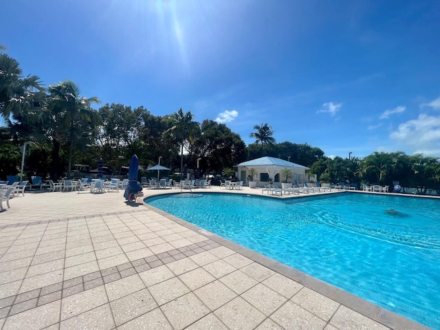 view of swimming pool featuring a patio area