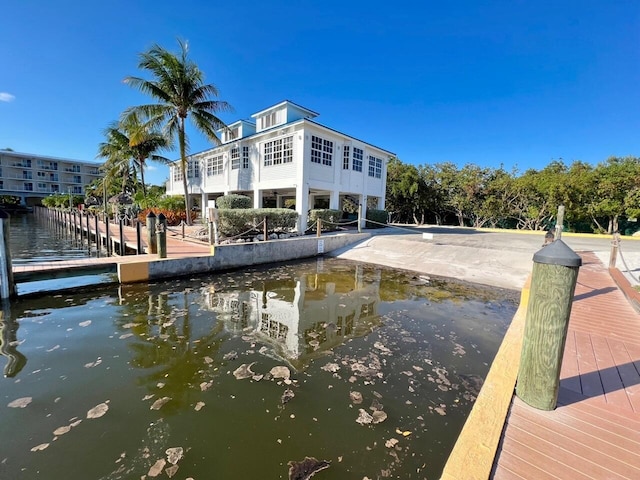 view of dock with a water view