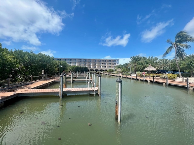 view of dock with a water view