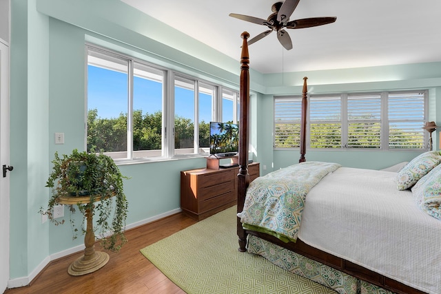 bedroom featuring hardwood / wood-style flooring and multiple windows