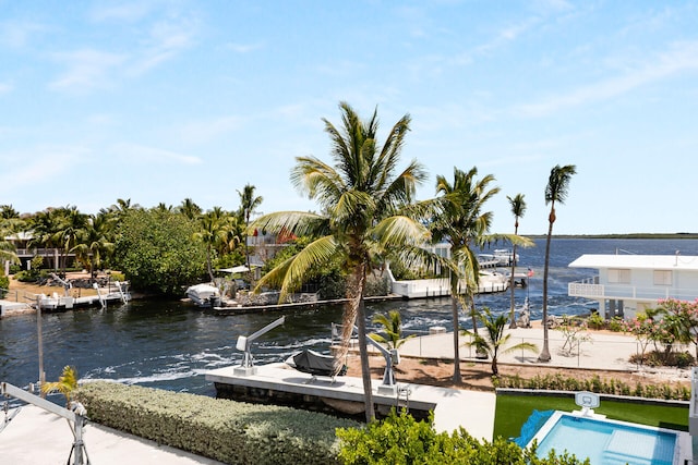 dock area with a water view