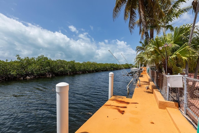 view of dock with a water view