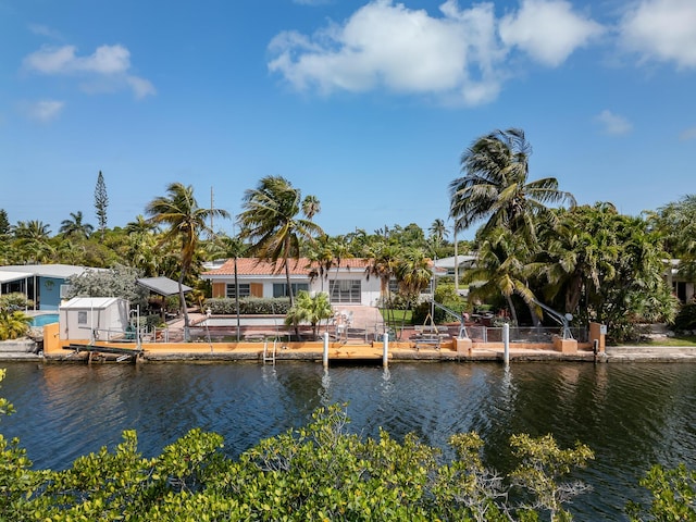 view of water feature with a boat dock