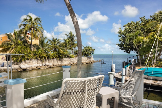 dock area with a water view