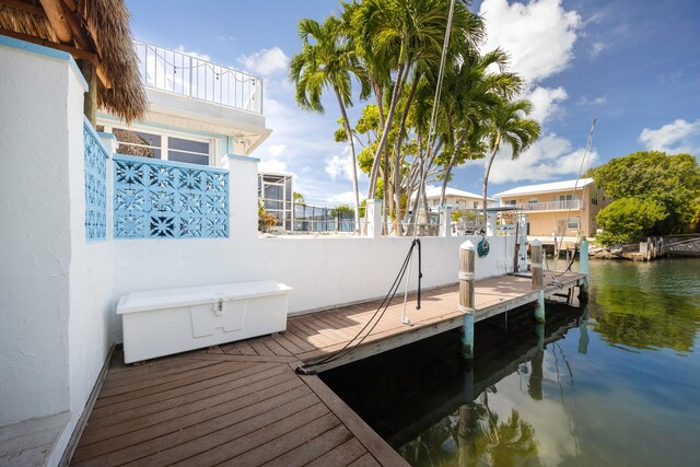 view of dock featuring a water view