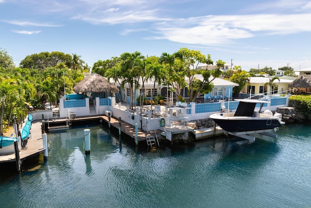 view of dock with a water view