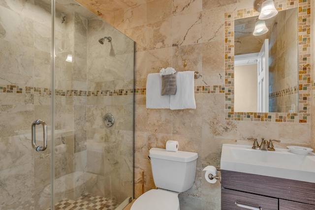 321 Calzada De Bougainville, Marathon, FL 33050 - full bathroom featuring vanity, tile walls, and a stall shower
