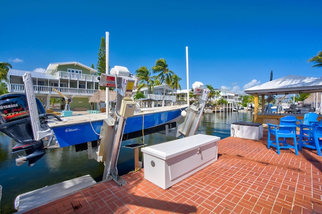 view of dock with a water view