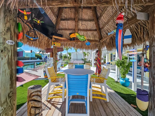 wooden deck with a gazebo