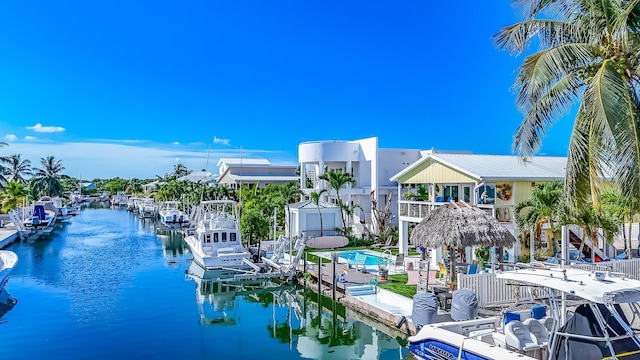 dock area featuring a water view