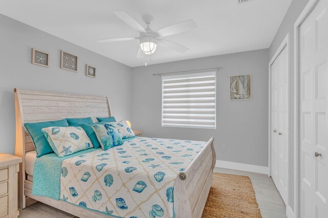 94825 Overseas Hwy Unit 61, Key Largo, FL 33037 - bedroom with ceiling fan and a closet