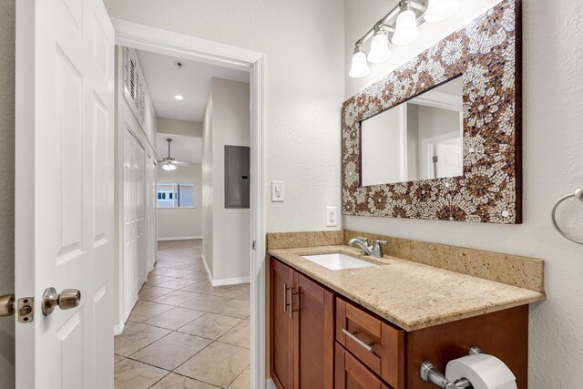 973 Gibraltar Rd, Key Largo, FL 33037 - bathroom with tile patterned floors, vanity, and a ceiling fan