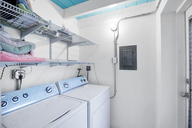 laundry area featuring electric panel and washer and dryer