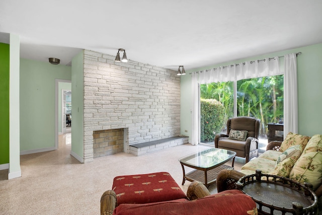 living room featuring a fireplace