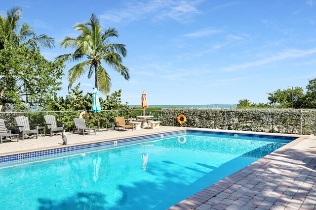 view of swimming pool featuring a patio area