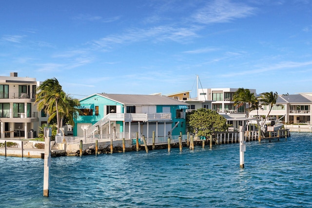 view of dock with a water view