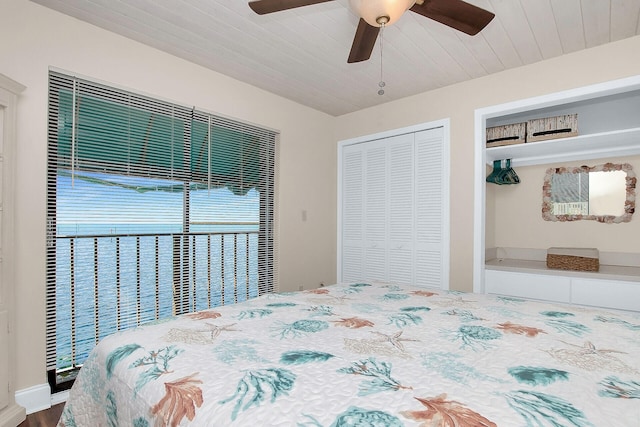 bedroom with wood ceiling and ceiling fan