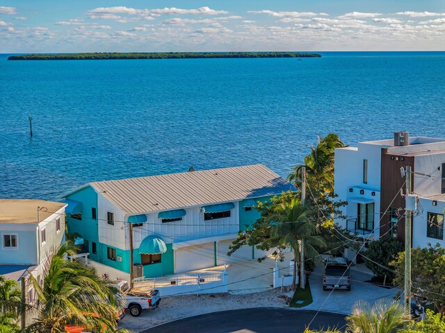 aerial view featuring a water view