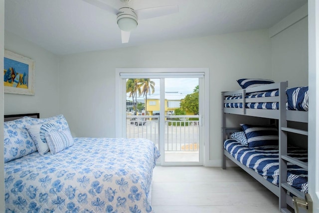 121 Lisbon Ct, Islamorada, FL 33036 - bedroom featuring light wood finished floors, a ceiling fan, and access to outside