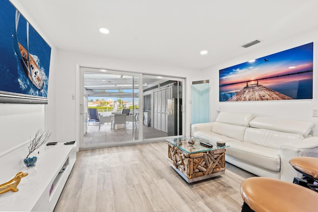 living room with light wood-type flooring