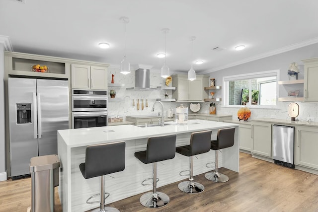 17346 Keystone Rd, Sugarloaf, FL 33042 - kitchen featuring open shelves, a sink, extractor fan, stainless steel appliances, and light countertops