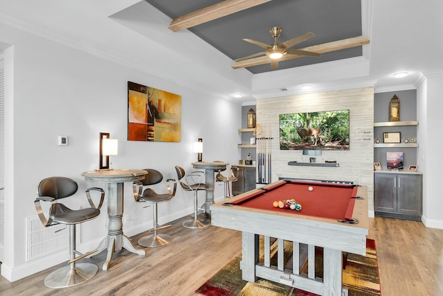 17346 Keystone Rd, Sugarloaf, FL 33042 - playroom with crown molding, light wood-style floors, pool table, ceiling fan, and baseboards